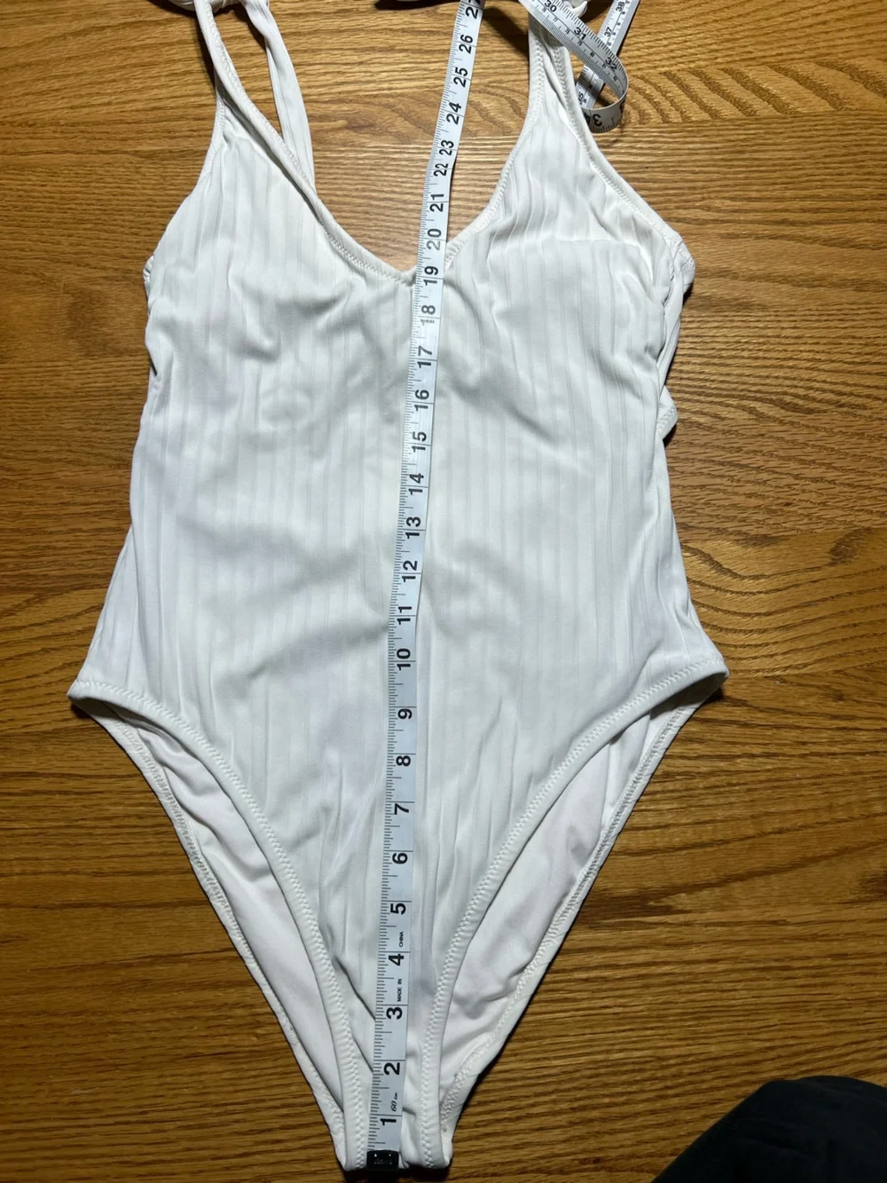 Women’s Shade & Shore Off White Ribbed Tie-Shoulder One-Piece Swimsuit Size S